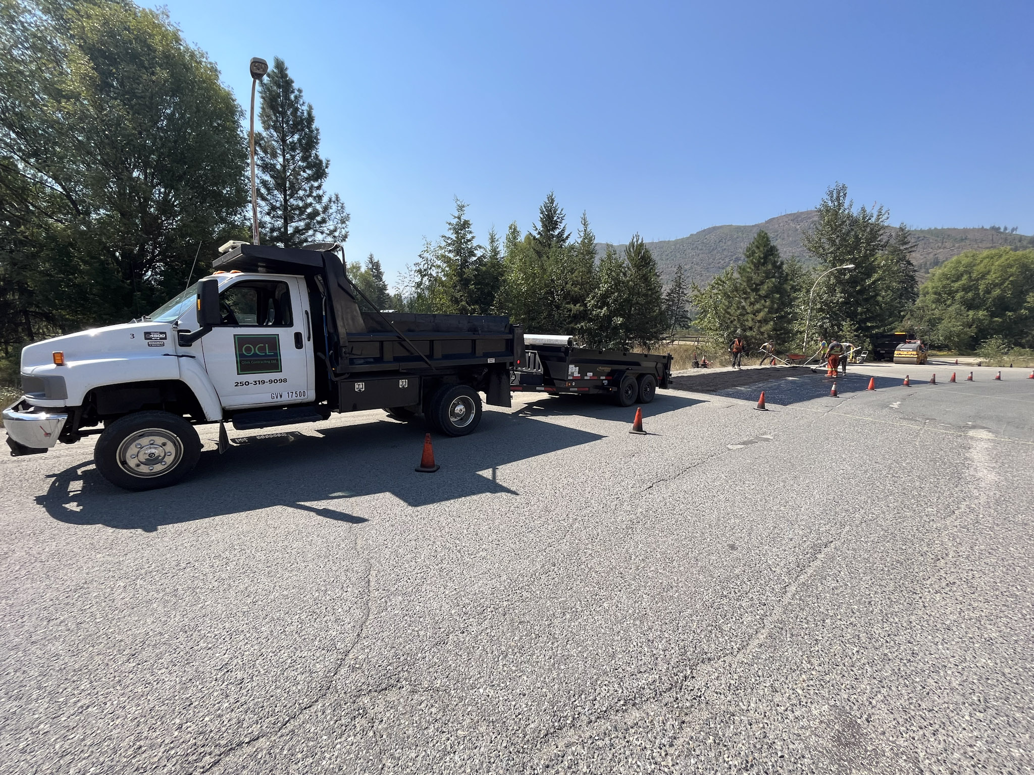 Sweeper truck servicing a Kamloops lot