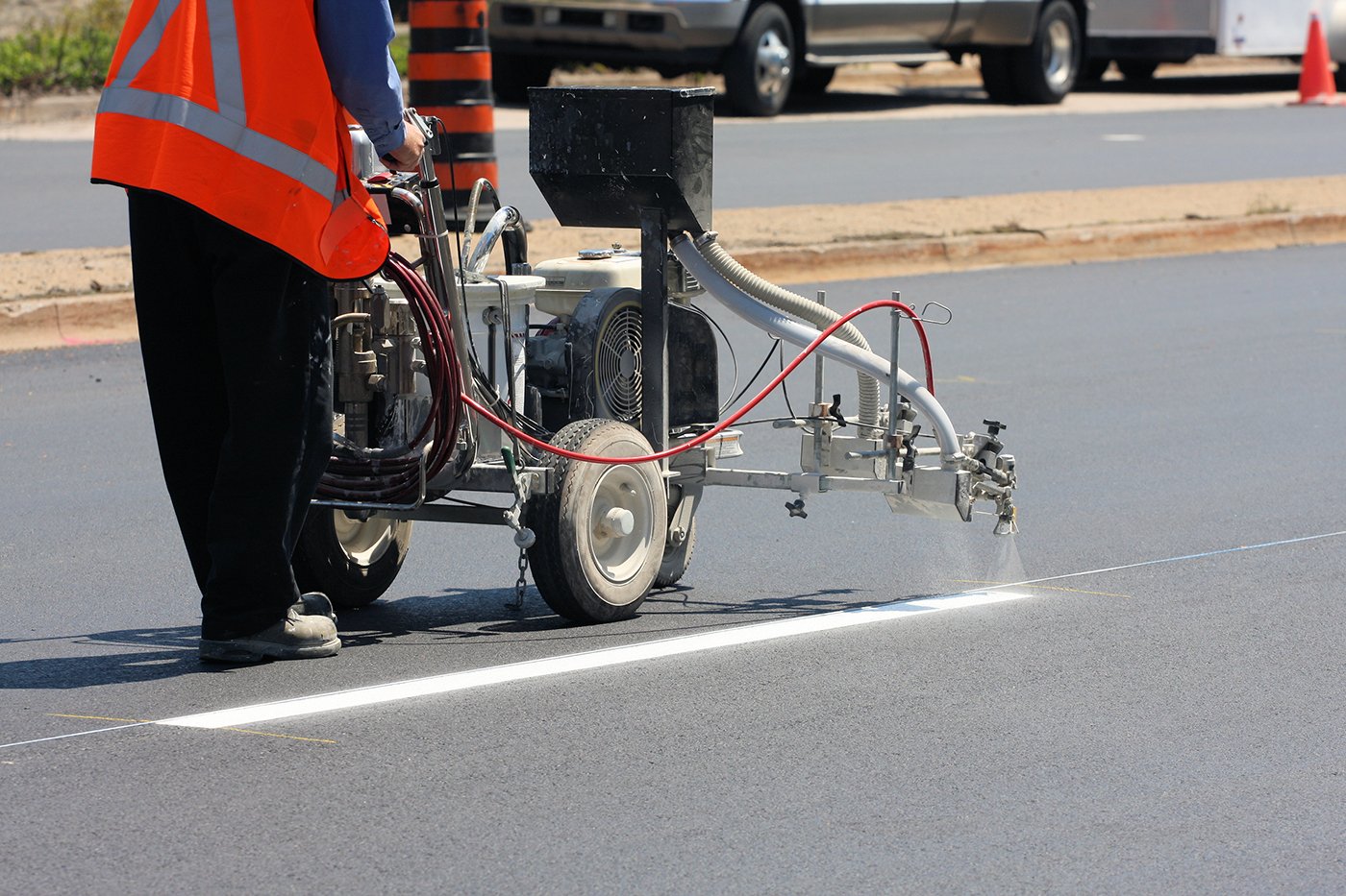 Road line painting and highway striping