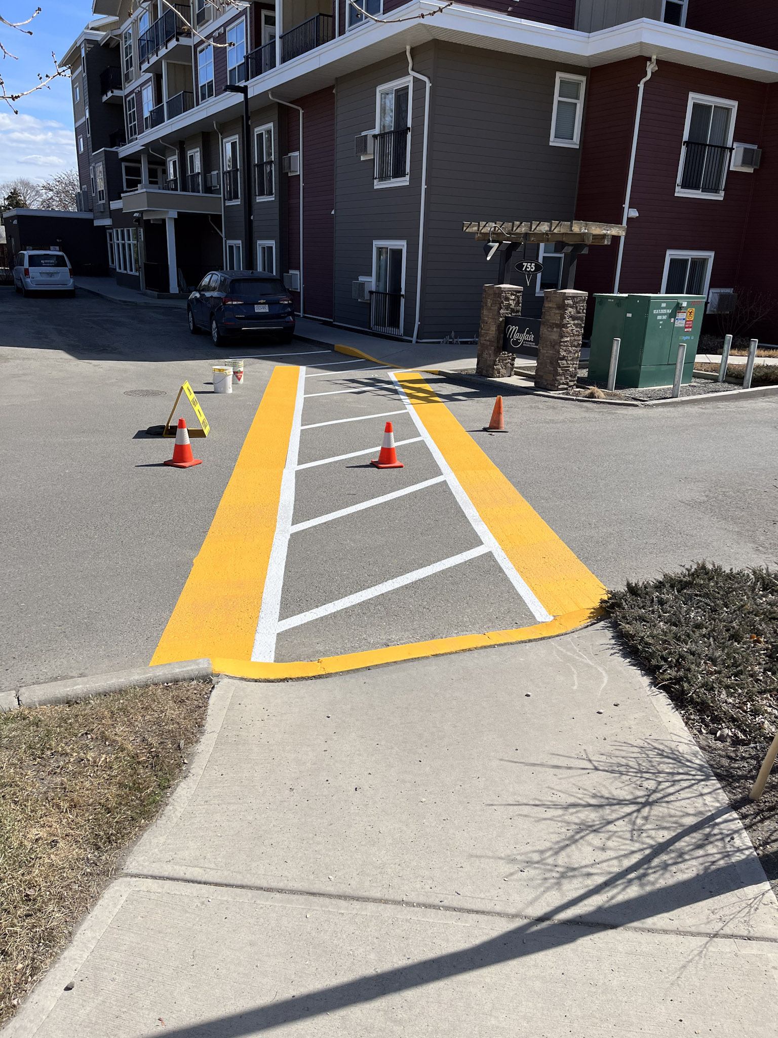 Fresh pavement markings and line painting